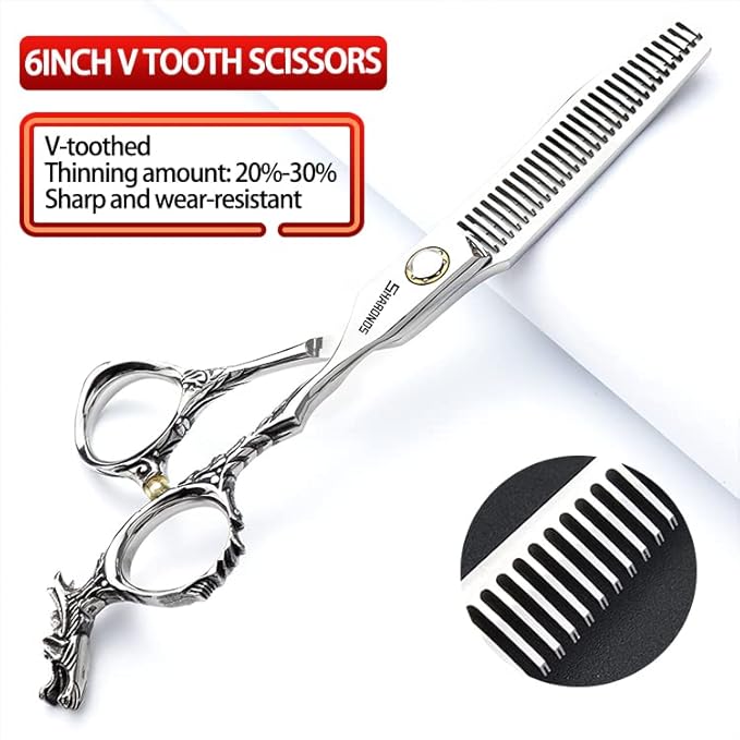 Sharonds 6/7 inch Professional Hair Cutting Scissors Set Hair Cutting Scissors Thinning Teeth Shears Set,Sliver Scissors,Barber,Salon,Hairdressing Scissors Kit,Japanese 440C Scissors (6-inch 4pc-A)