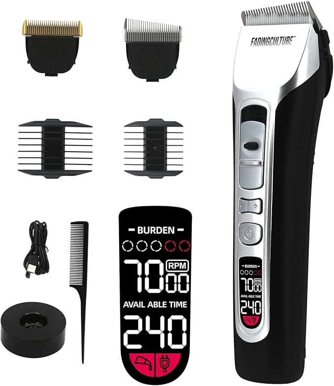 The Fadify 2.0 Cordless Hair Clippers for Men, 7000RPM Professional Barber Clippers Detachable Inclined Blade, Mens Hair Clippers Fading Culture Hair Trimmer Cutting Kit Rechargeable LCD Men Boy Gift