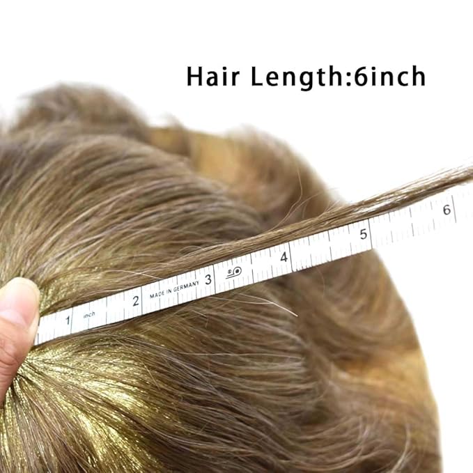 Toupee for Men Real Human Hair Swiss Lace Hairpiece for Men Hair Replacement System Poly Coated Mens Hairpieces Mens Hair System 6X9-80% Light Density 520# 5# MEDIUM LIGHT BROWN+20% GREY