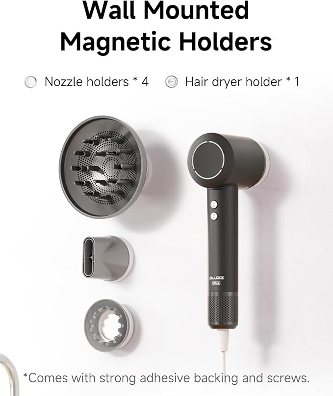 PLUZZ Professional Hair Dryer with Diffuser for Curly Hair, 400M Negative Ionic Blow Dryer for Fast Drying, 120,000 RPM High-Speed Brushless Motor, Low Noise Lightweight, Travel-Friendly (Black)