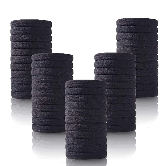 100PCS No Damage Hair Ties For Women Girls Men Kids Toddler - Soft Seamless Hair Ties For Thin & Fine Curly Hair - Black Rubber Bands For Hair No Pull Ponytail Holder