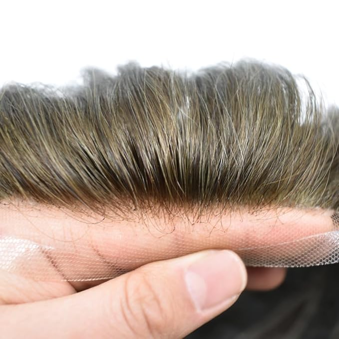 Toupee For Men Real Human Hair System Full Swiss Lace Mens Toupee Lace Hair Piece For Men Hair System Bleached Knots 7x9-80% light density4ASH#