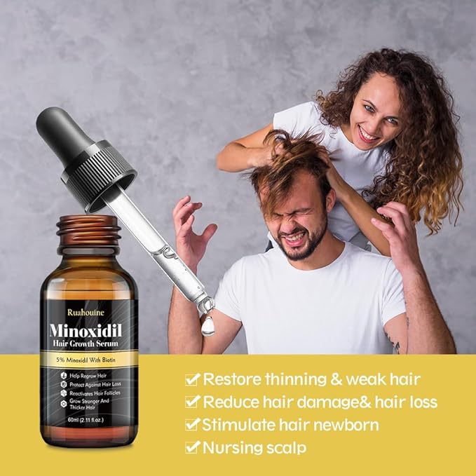 2-Pack 5% Minoxidil Hair Growth Serum, Hair Regrowth Treatment for Men and Women, Strengthens and Thickens Hair for Fuller, Longer Results, Beard and Facial Hair Enhancer