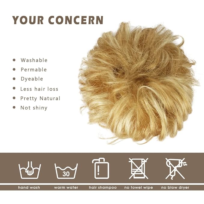 BARSDAR 100% Human Hair Bun Extension - Human Hair Messy Bun Hair Pieces Blonde Hair Bun Extensions for Women - Real Human Hair Bun Scrunchies Updo Chignons Daily - Caramel & Bleach Blonde