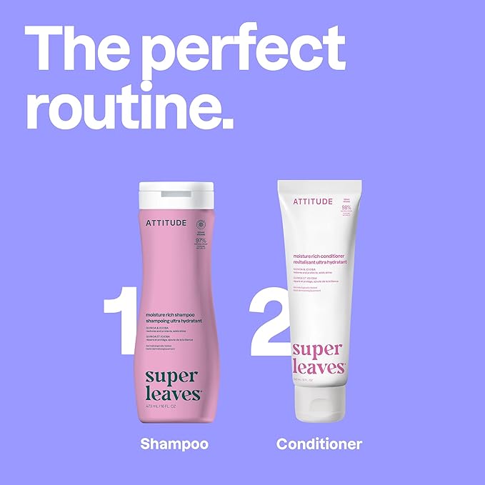 ATTITUDE Moisture Rich Hair Shampoo, EWG Verified, For Dry and Damaged Hair, Naturally Derived Ingredients, Vegan and Plant Based, Quinoa and Jojoba, 16 Fl Oz (Pack of 6)