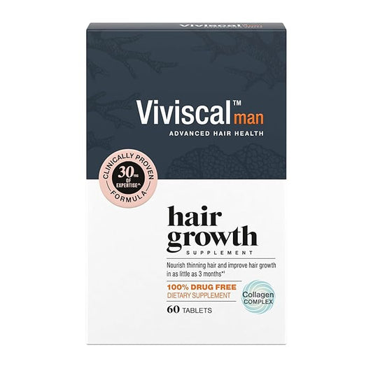 Viviscal Men's Hair Growth Supplements for Thicker Fuller Hair, Clinically Proven Collagen Complex, 180 Tablets 3 Month Supply