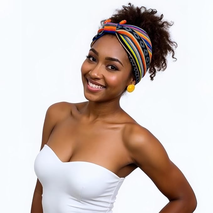 1 Pack Boho Headbands Stretch Paisley Print Bandana Headband Criss Cross Hair Bands Knotted Head Wrap Yoga Daily for Women and Girls (Terracotta Striped)