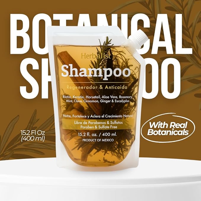 2 Piece Bundle - Herbalista Viral New Herbal Shampoo 400ml (15.2 fl oz) Each - With Real Pieces of Rosemary, Cinnamon, Anise, Clove, Aloe, Ginger, & Eucalyptus, Strengthens Regenerates Boosts Growth