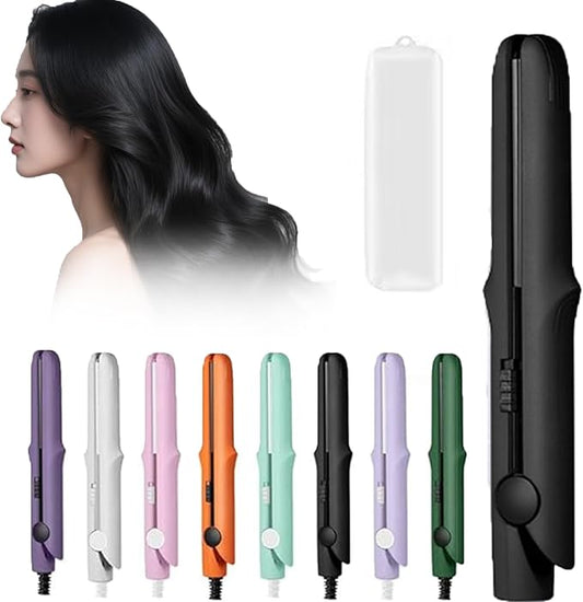 2 in 1 Mini Curling Iron, Hair Straightener, Dual Purpose Travel Curling Wand for All Hair Types Including Short & Long Hair, Portable Styling Tool with Constant Temperature (Black)