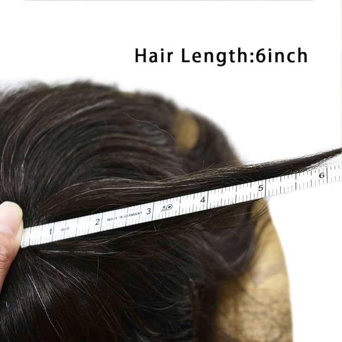 Toupee for Men Real Human Hair Swiss Lace Hairpiece for Men Hair Replacement System Poly Coated Mens Hairpieces Mens Hair System 6X8-120% light density 210# 2# DARKEST BROWN+10% GREY