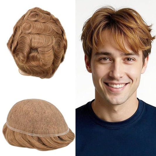 Toupee For Men Real Human Hair System For Men Full Swiss Lace Mens Toupee Lace Hair Piece For Mens Hair System Bleached Knots 8x10-90% light density30R#