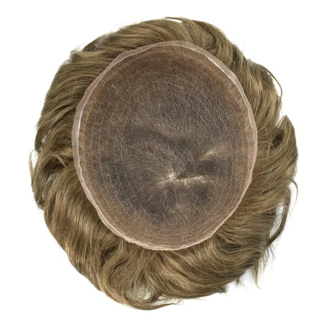 Toupee For Men Real Human Hair System Full Swiss Lace Mens Toupee Lace Hair Piece For Men Hair System Bleached Knots 7x9-90% light density18# MEDIUM BLONDE