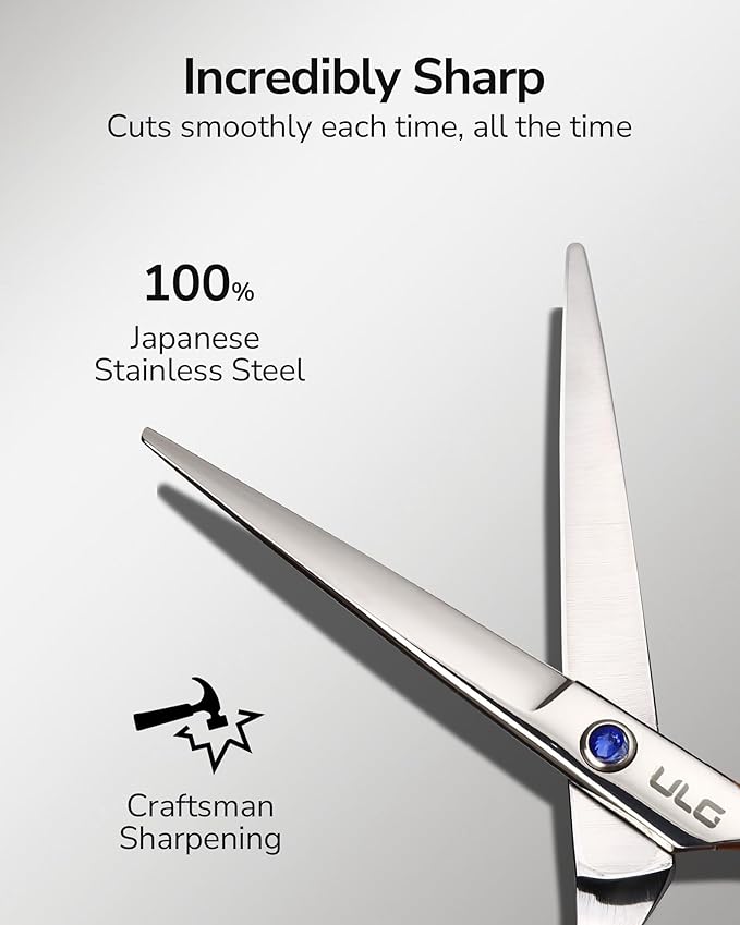 ULG Hair Cutting Scissors, Professional Hair Scissors 6.5 inch Right-Hand Razor Edge Barber Shears with Leather Case Salon Hair Cutting Shears Made of Japanese Stainless Steel, Hand Sharpened