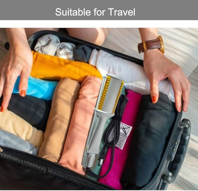 2-in-1 Electric Hair Straightener and Curling Iron with Ceramic Plates, Portable Anti-Scald Design for Wigs, Beards, and Travel