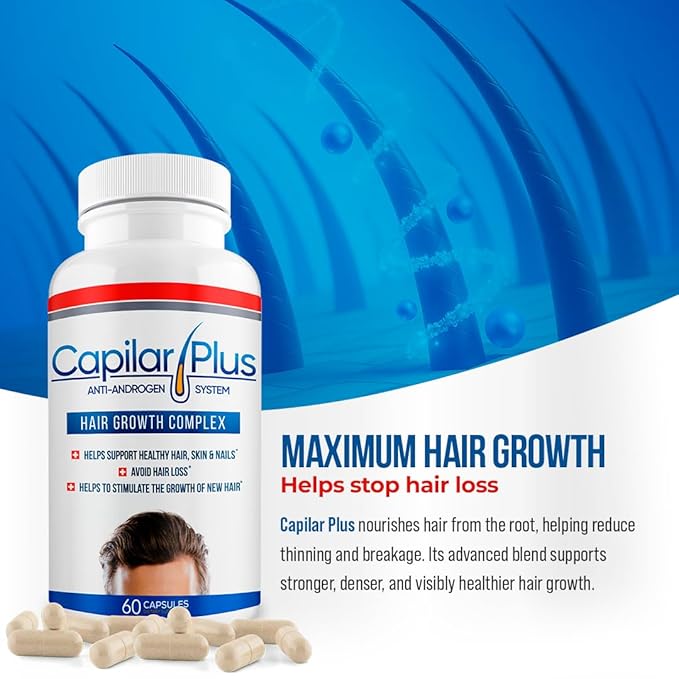 | Capilar Plus with Anti-Androgen System | Hair Growth Supplement | Hair Loss Treatment | Healthy Skin, Hair & Nails - Count 60 (1)