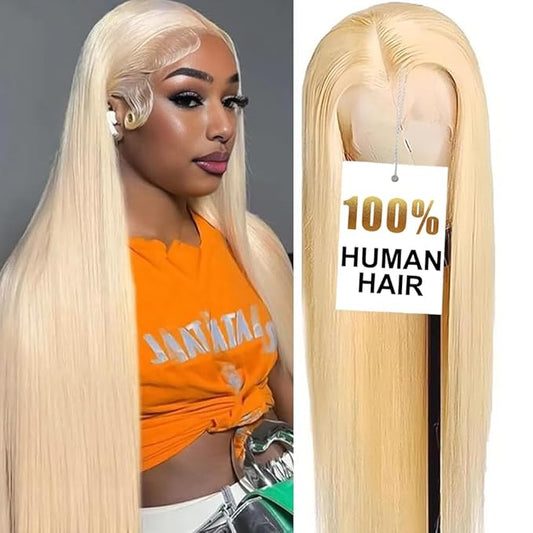 613 13x6 Lace Front Wig Human Hair 200% Density 32 Inch 613 HD Lace Frontal Wig with Baby Hair Straight Blonde Lace Front Wigs Pre Plucked