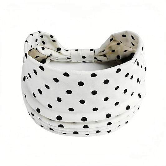 1 Pack Boho Headbands Stretch Paisley Print Bandana Headband Criss Cross Hair Bands Knotted Head Wrap Yoga Daily for Women and Girls (Polka Dot White)