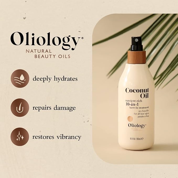 Oliology Coconut Oil 10-in-1 Multipurpose Spray - Leave in Treatment for All Hair Types | Detangles, Controls Frizz, Hydrates & Moisturizes | Made in USA, Cruelty Free & Paraben Free (8.5 oz, 2 Pack)