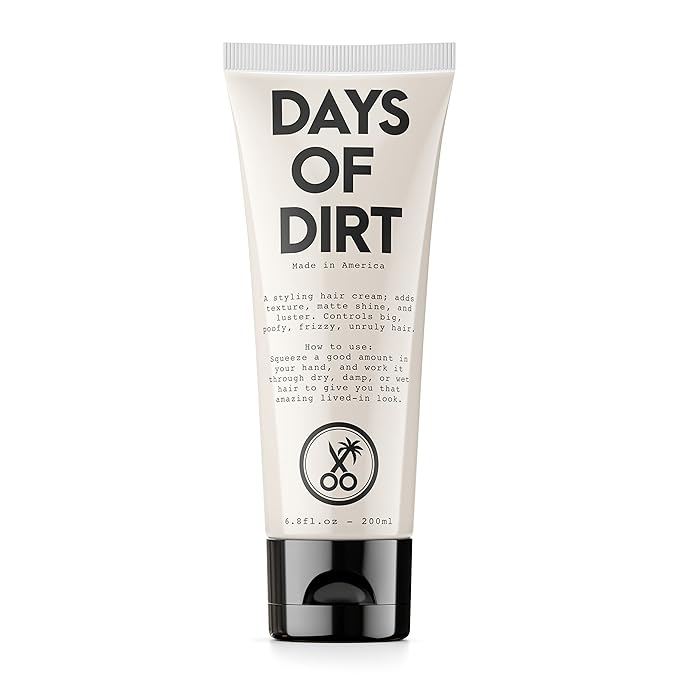 California Born Days of Dirt Hair Styling Cream for Dry, Fluffy, Frizzy, Clean Lived-in Look - Styling Cream for No-Hold, Texture & Shine - Made in USA, 6.8fl oz