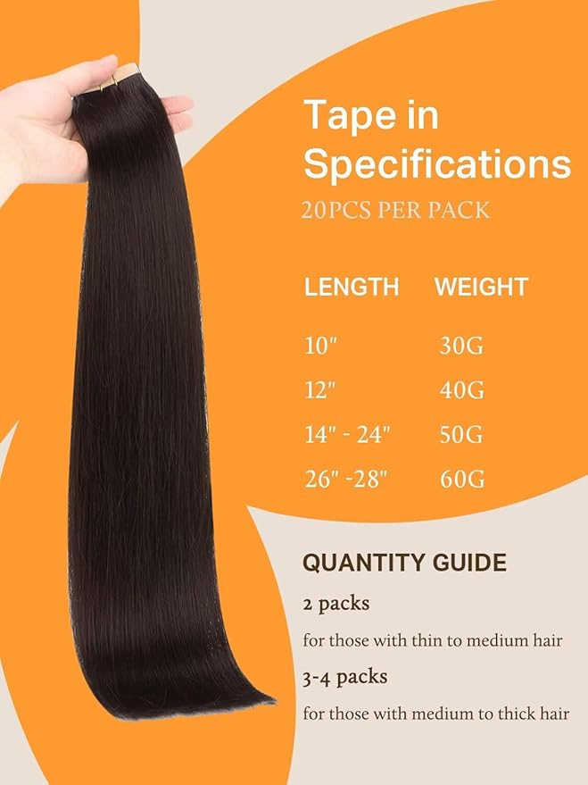 DOORES Tape in Hair Extension Real Human Remy, Dark Brown Remy Tape in Human Hair Straight Skin Weft Natural Hair Extensions Tapeins 18 Inch 50g 20pcs
