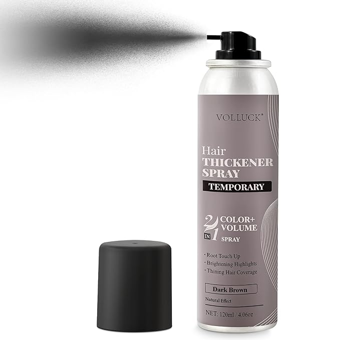 VOLLUCK Hair Thickening Fibers Spray, Temporary Colored Hair Thickener for Root Touch Up Spray, Grey Coverage Root Concealer for Women & Men, | Volumizing & Thickening | Black