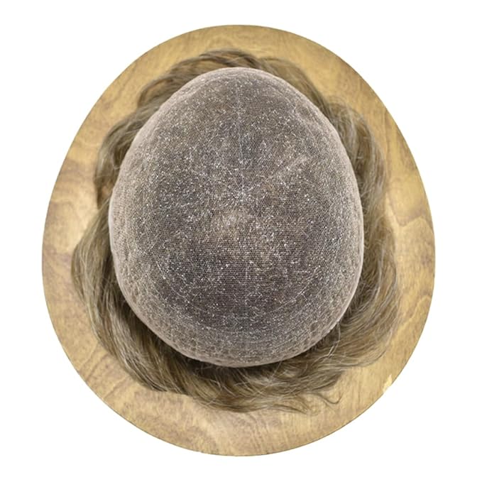 Toupee For Men Real Human Hair System For Men Full Swiss Lace Mens Toupee Lace Hairpiece For Mens Hair System Bleached Knots 8x10 120% Medium light density #640 6# LIGHT BROWN+40% GREY