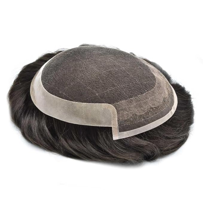 Toupee for Men Real Human Hair Swiss Lace Hairpiece for Men Hair Replacement System Poly Coated Mens Hairpieces Breathable Mens Hair System 6X8-80% Light Density 2# DARKEST BROWN