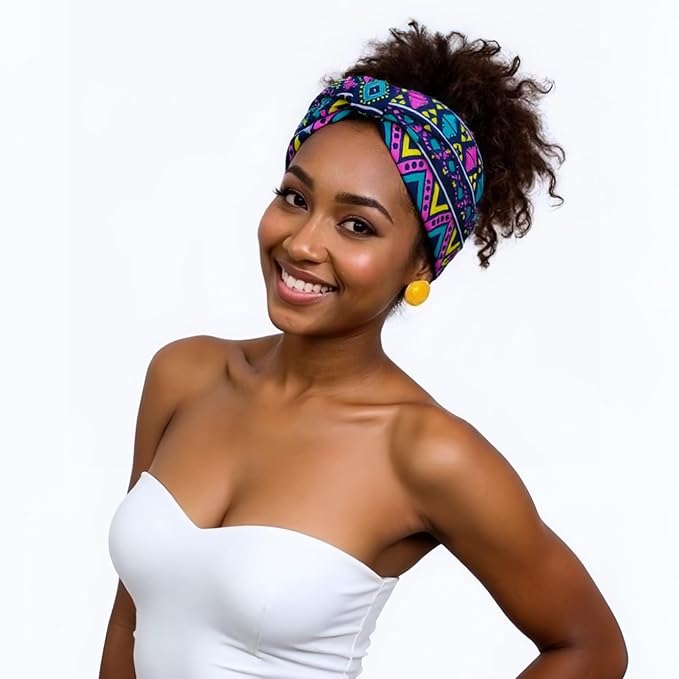 1 Pack Boho Headbands Stretch Paisley Print Bandana Headband Criss Cross Hair Bands Knotted Head Wrap Yoga Daily for Women and Girls (Purple Ethnic)