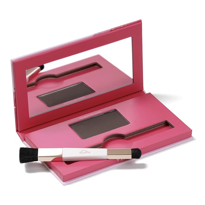 eSalon Root Touch Up + Brow Powder, Conceal & Cover (Medium Brunette) - Hairline Powder for Women - Scalp Concealer & Filler for Thinning & Gray Hair Coverage - Creates Thicker & Fuller-Looking Hair