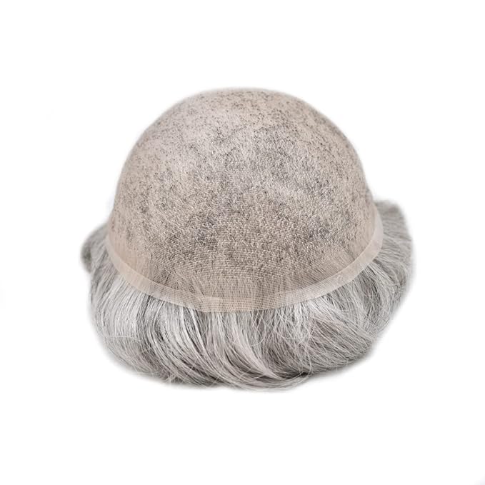 Toupee For Men Real Human Hair System For Men Full Swiss Lace Mens Toupee Lace Hair Piece For Men Hair System Bleached Knots 8x10-80% light density#1B80 1B# OFF BLACK+80% GREY