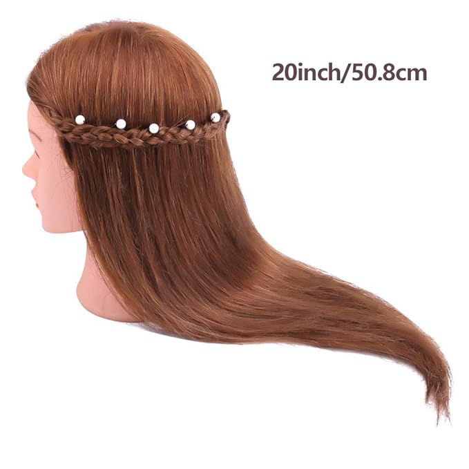 Mannequin Head with Human Hair, 18 inch Mannequin Head with Tripod Stand, Real Hair Cosmetology Makeup Hairdressing Training Head with Wig Stand Tripod, Doll Head for Hair Styling Training with Table