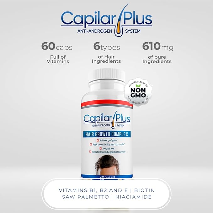 | Capilar Plus with Anti-Androgen System | Hair Growth Supplement | Hair Loss Treatment | Healthy Skin, Hair & Nails - Count 60 (2)