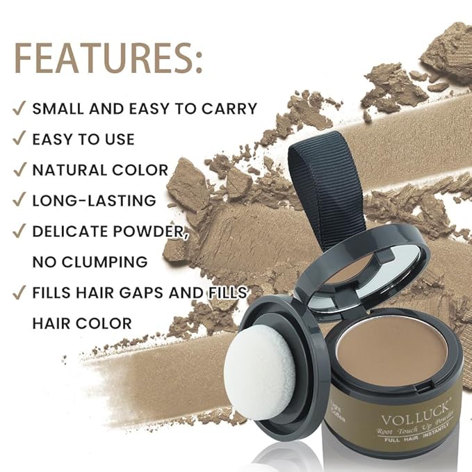 VOLLUCK Root Touch up Powder, Instant Hairline Powder for Thinning Areas and Gray Hair Coverage, Natural and Non-greasy Root Cover up for Women and Men (Light Coffee, 0.14 Ounce)