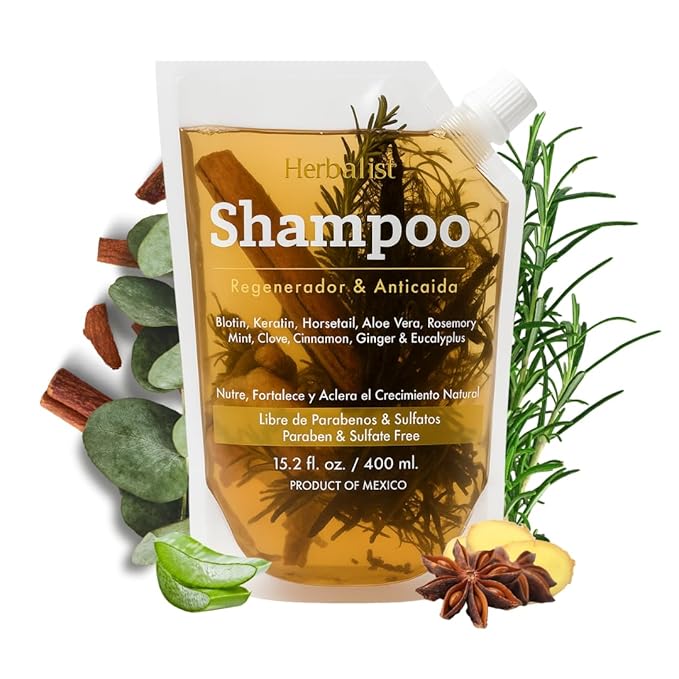 2 Piece Bundle - Herbalista Viral New Herbal Shampoo 400ml (15.2 fl oz) Each - With Real Pieces of Rosemary, Cinnamon, Anise, Clove, Aloe, Ginger, & Eucalyptus, Strengthens Regenerates Boosts Growth