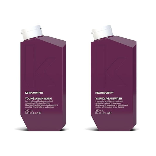 KEVIN.MURPHY YOUNG.AGAIN.WASH - Moisturising Anti-Ageing Shampoo for Damaged, Brittle Hair - Repairs with Amino Acids & Lotus Flower Extract - Sulphate & Paraben Free - 250 mL / 8.4 fl oz (Pack of 2)