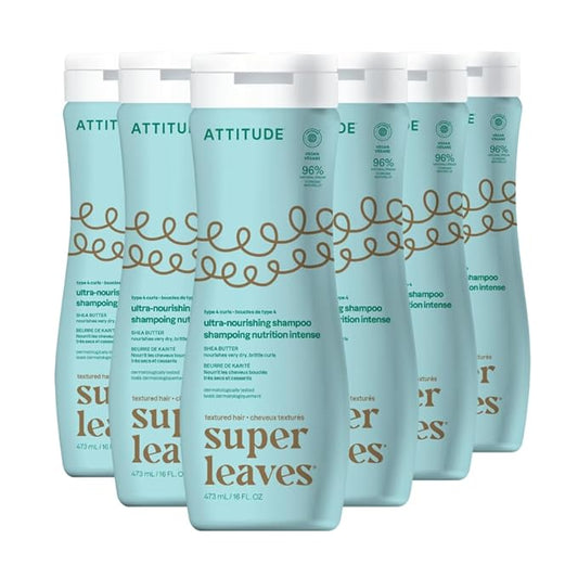 ATTITUDE Ultra-Nourishing Shampoo for Curly Hair 4a – 4c with Shea Butter, Vegan, Naturally Derived Ingredients, Deeply Nourishes, 16 Fl Oz (Pack of 6)