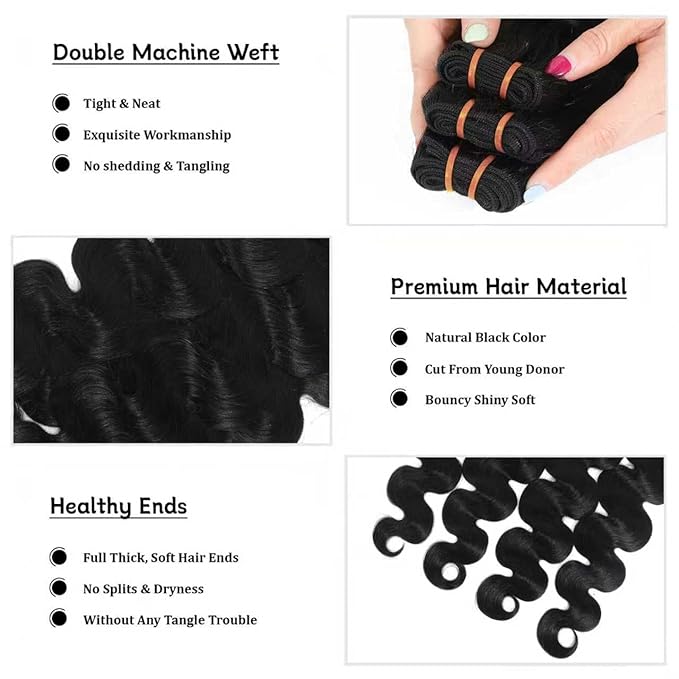 16A Raw Body Wave Bundles Human Hair 100% Human Hair Bundles,Triple Lifespan Virgin Remy Hair Extensions,Keep Texture Silky Soft After Multiple Washes (Body Wave 3 Bundles, 26 26 26 Inch)