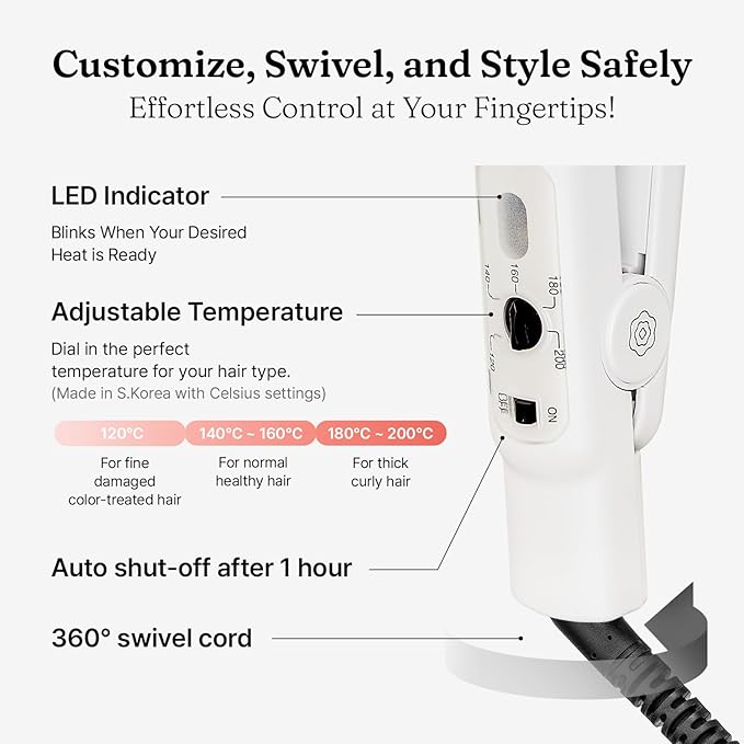 VODANA Professional Softbar Flat Iron - Ceramic Straightener with Patented Silicone Bar, Smooth & Quick Styling, Healthy Hair Solution, Dual Voltage for Worldwide Use (1 inch, White Gray)