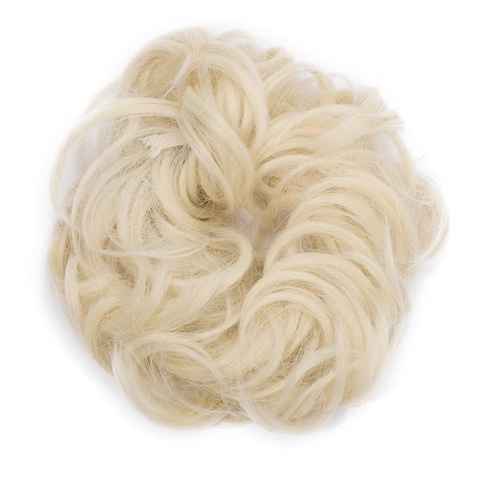 Benehair Messy Bun Hair Piece Scrunchy Updo Hair Pieces for Women Fluffy Wavy Hair Bun Scrunchies Donut Hairpiece Synthetic Chignons With Elastic Rubber Band Bleach Blonde 1pc 25g