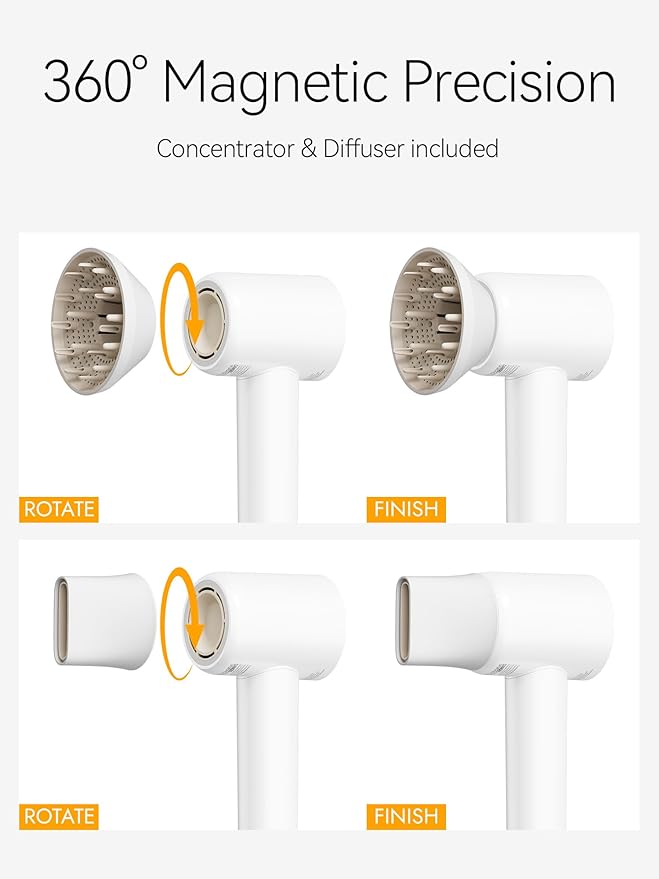 Tideway Hair Dryer, Blow Dryer with Diffuser, Ionic Professional High-Speed 1500W Low-Noise, 110,000 RPM Brushless Motor, Fast Drying, Travel Compact for Women & Men (Gold)