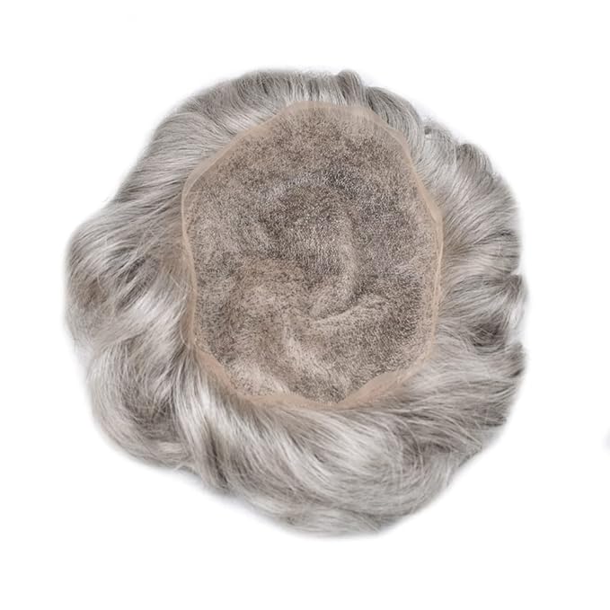 Toupee For Men Real Human Hair System Full Swiss Lace Mens Toupee Lace Hair Piece For Men Hair System Bleached Knots 7x9-90% light density#1B90 1B# OFF BLACK+90% GREY