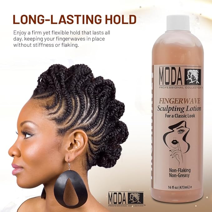 MODA - Finger Wave Sculpting Lotion - Curl Cream for Curly Hair, Non-Greasy and Non-Flaking Curl-Defining Lotion, Lasting Hold - 16 Oz