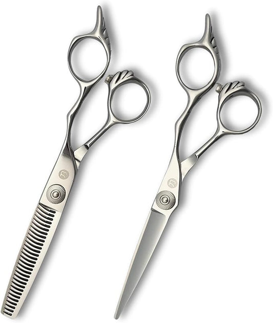 Saki Shears Tsuru Hair Cutting Scissors - Polished Japanese Steel- 6" Hair Shears for Barbers and Hair Stylists - Thumb Screw for Easy Tension Adjustment (Set of Hair Shears)
