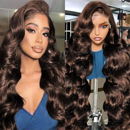 13x6 HD Lace Front twigs Human Hair Body Wave 200% Density Pre Plucked Brown Wigs Human hair Chocolate Brown Lace Front Wig 24inch for Women