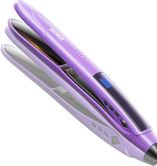 1" Ceramic Flat Iron With Vibrating Plates, Dual Voltage Travel Hair Straightener for Women - Ionic & Volcanic Mineral Technology to Lock in Moisture, Straightener and Curler, 10 Heat Settings