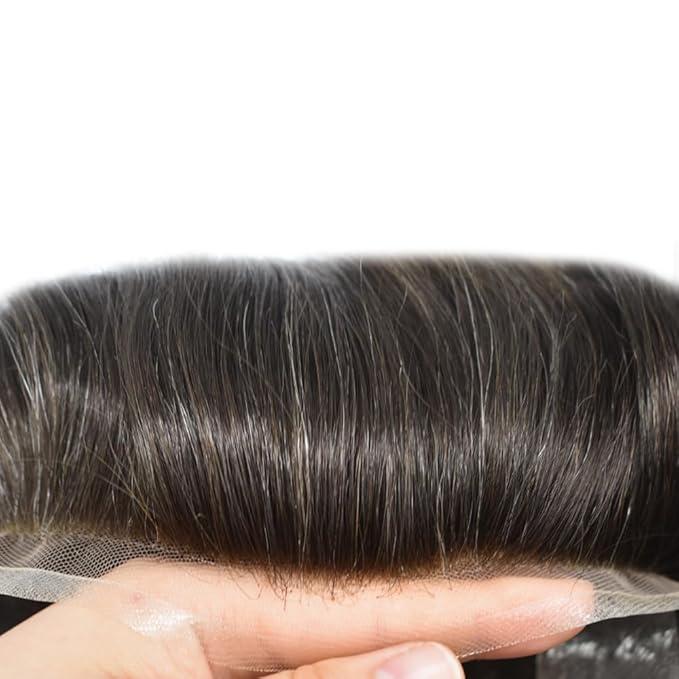 Toupee For Men Real Human Hair System Full Swiss Lace Mens Toupee Lace Hair Piece For Men Hair System Bleached Knots 7x9 120% Medium light density 3# DARK BROWN