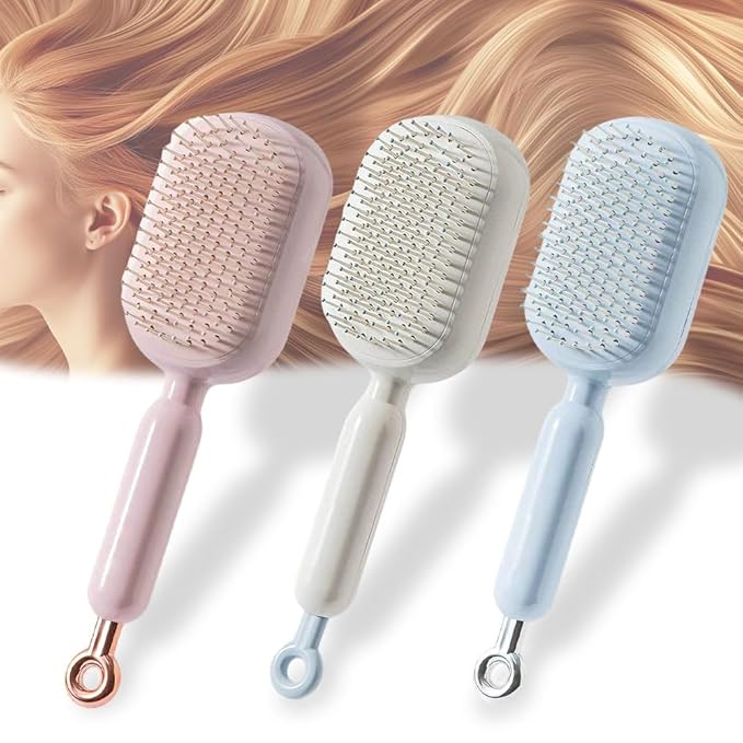 Retractable Cushion Massage Comb Brush, 2026 New Self Cleaning Hair Brush, Anti Static Massage Comb Air Cushion Comb for Women (Blue+Pink+White, 3pcs)