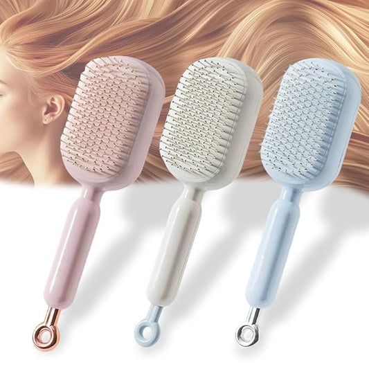 Retractable Cushion Massage Comb Brush, 2026 New Self Cleaning Hair Brush, Anti Static Massage Comb Air Cushion Comb for Women (Blue+Pink+White, 3pcs)