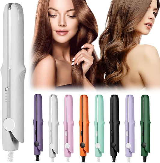 2-in-1 Mini Curling Wand Flat Iron Hair Straightener, 2026 New Mini Flat Iron Straightener for All Hair-Types, Small Curling Iron, Portable Hair-Tool for Travel (Gray)