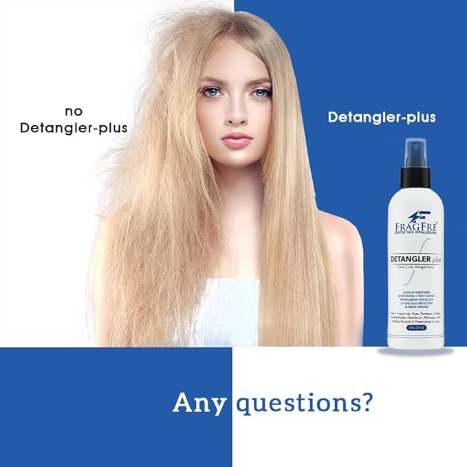 Detangler plus Styling Hair Spray 8 oz - Heat Protectant and Blowout Spray - Leave in Conditioner for Sensitive Skin - Fragrance Free Hypoallergenic Unscented - Anti Frizz Vegan Cruelty Free